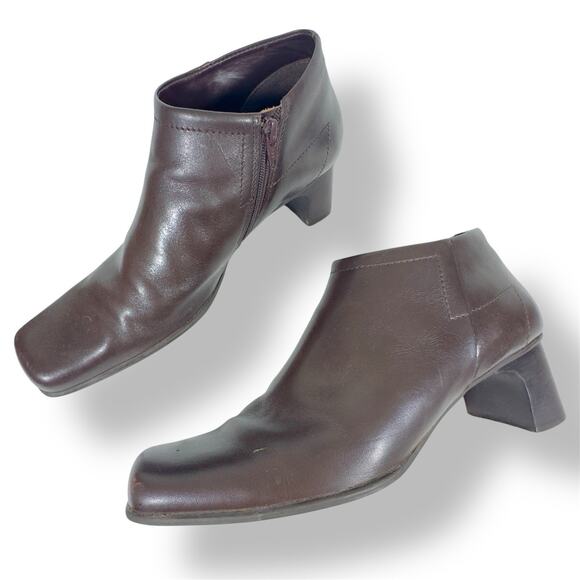 Diba Vintage Brown Leather Ankle Boot 8 Women Square Toe Low Heel Made in Brazil - Picture 1 of 13